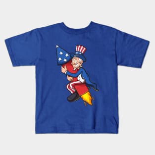 Uncle Sam Riding Firework Kids T-Shirt